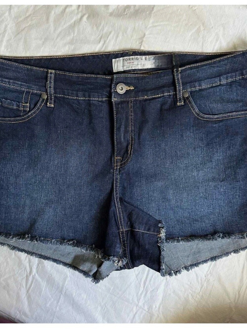 Torrid Dark Wash Raw Hem Denim Shorts